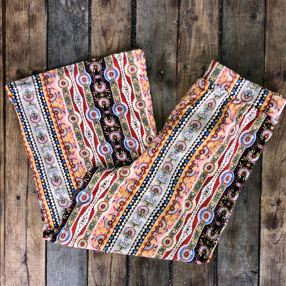 Multi Color Tie Waist Wide Leg Pants